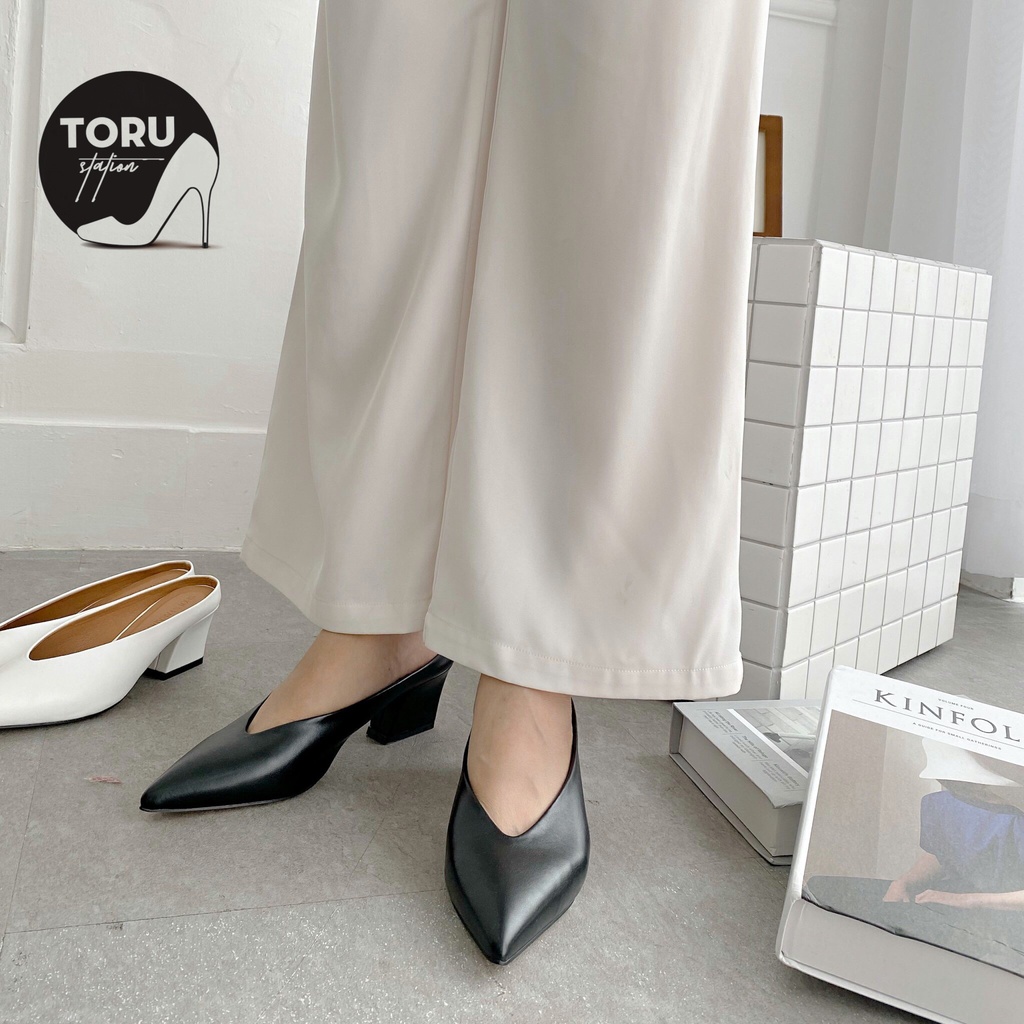 Giày sục guốc nữ bít mũi tim gót trụ 5cm thanh lịch, tôn dáng