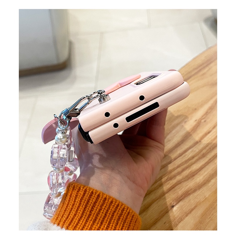 Ôp Điện Thoại Màu Hồng Họa Tiết Trái Tim Phối Dây Đeo Tay Dễ Thương Cho samsung galaxy z fold 5 4 2 3 5g Ốp