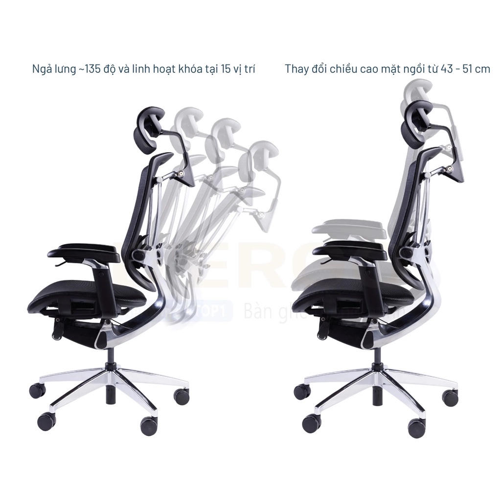 Chính Hãng Ghế Công thái học Ergonomic GTChair Marrit X (Black - GreyBản tay 5D 2022 - Bảo Hành 5 Năm