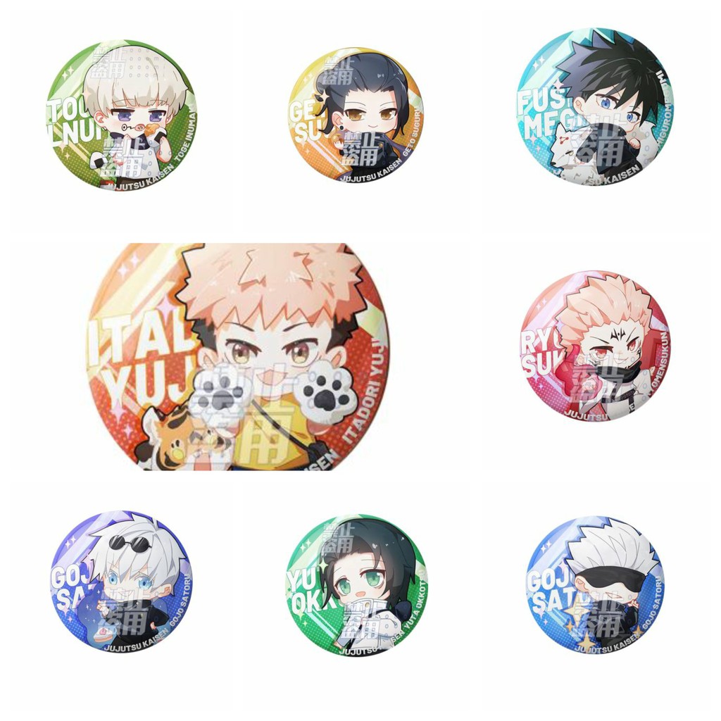 Combo 8 huy hiệu cài áo IN HÌNH Jujutsu Kaisen Chú thuật hồi chiến anime chibi dễ thương tiện lợi m03