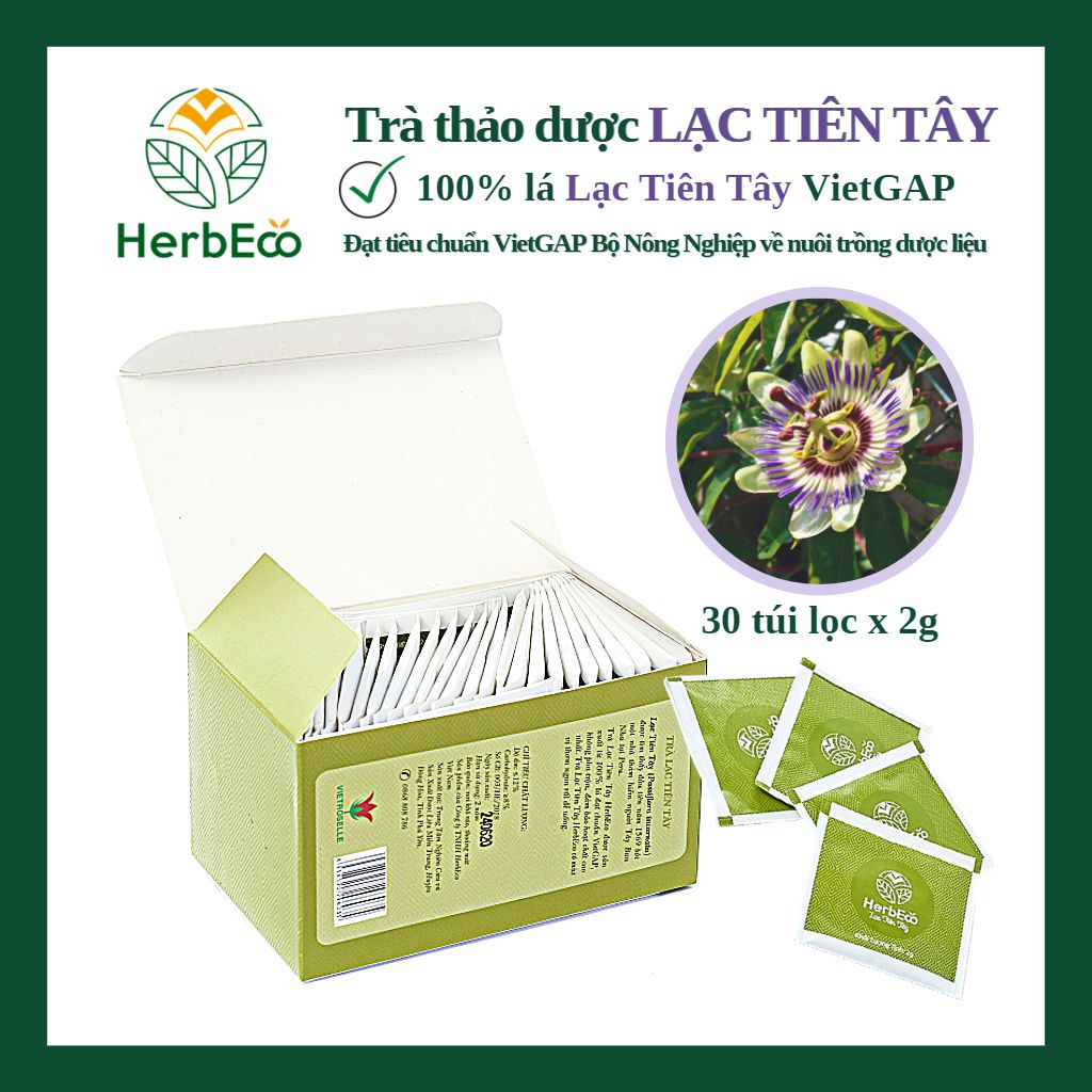 Trà Lạc Tiên Tây HERBECO. Trà thảo mộc cây Lạc Tiên Tây giúp ngủ ngon, ngủ sâu giấc