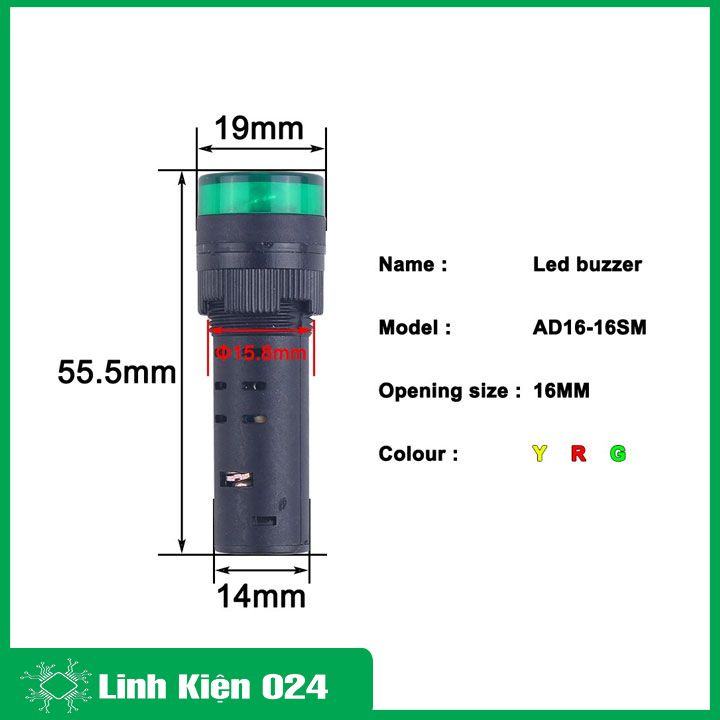Đèn báo nguồn có còi AD16-16SM 12VDC/24VDC/220VAC 3 màu đỏ/vàng/xanh lá