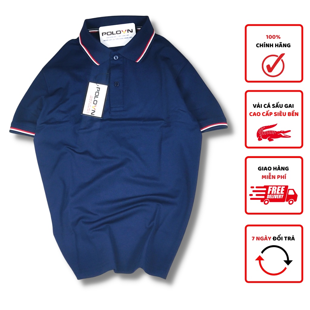 Áo thun nam cổ bẻ basic màu Xanh Navy phối viền , vải cá sấu - không xù lông , không ra màu , co giãn 4 chiều , thấm hút