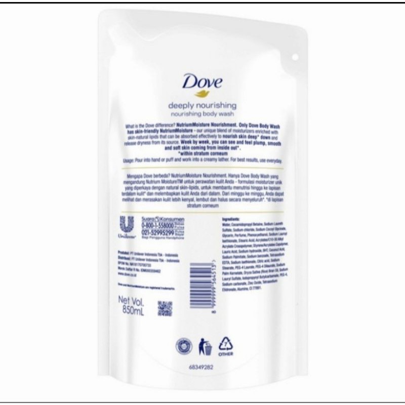 (hàng Mới Về) Sữa Tắm Dove 850 ml Làm Sạch Sâu Nuôi Dưỡng Làn Da