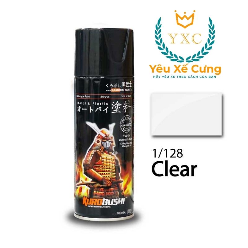 128 _ Sơn phủ bóng _ Chai sơn xịt sơn xe máy Samurai 128 màu trong suốt