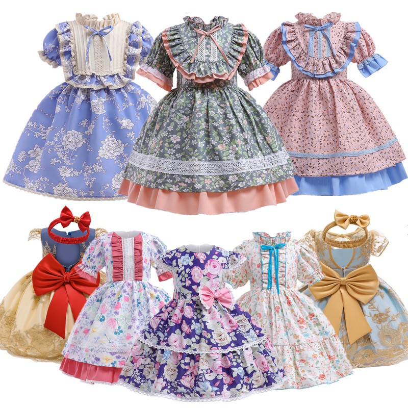 Đầm Xòe Tay Phồng In Họa Tiết Hoa Phong Cách Lolita Cho Bé Gái 1-5 Tuổi