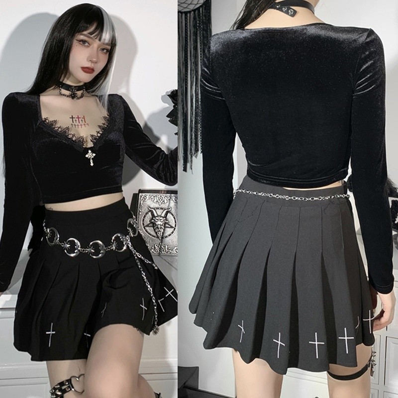 Áo Croptop Nhung Tay Dài Cổ Chữ V Khoét Sâu Gợi Cảm Cho Nữ