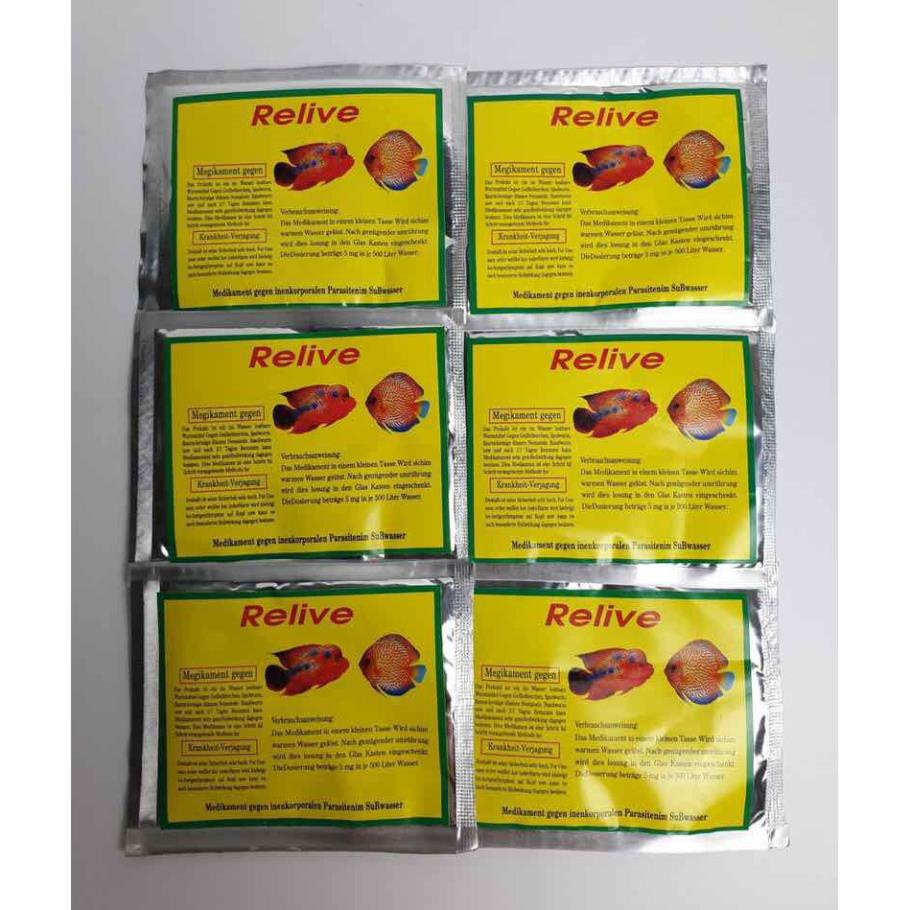 Bột Relive Xử Lý Khi Cá Bị Sình Bụng Phân Trắng -Trị Nấm Trắng Ghẻ - Ký Sinh Cá La hán - Hàng Công Ty