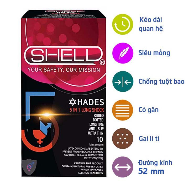 Bao cao su cao cấp shell 6 in 1 hương dâu,gân gai,siêu kéo dài thời gian yêu