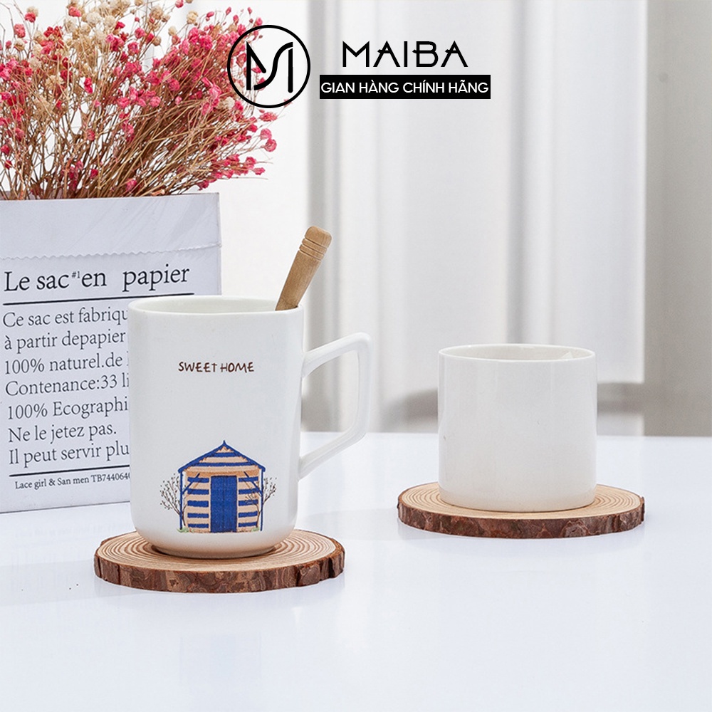 Đế lót ly nến thơm handmade MAIBA chất liệu gỗ thông tự nhiên phong cách vintage