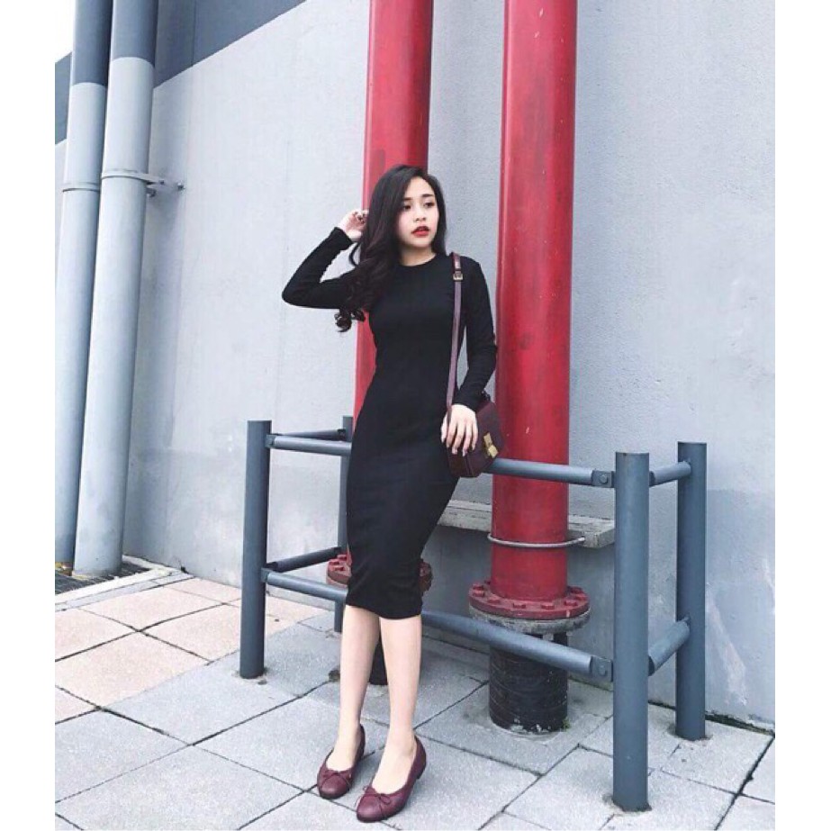 Đầm body dài tay váy body len tăm dài tay | BigBuy360 - bigbuy360.vn