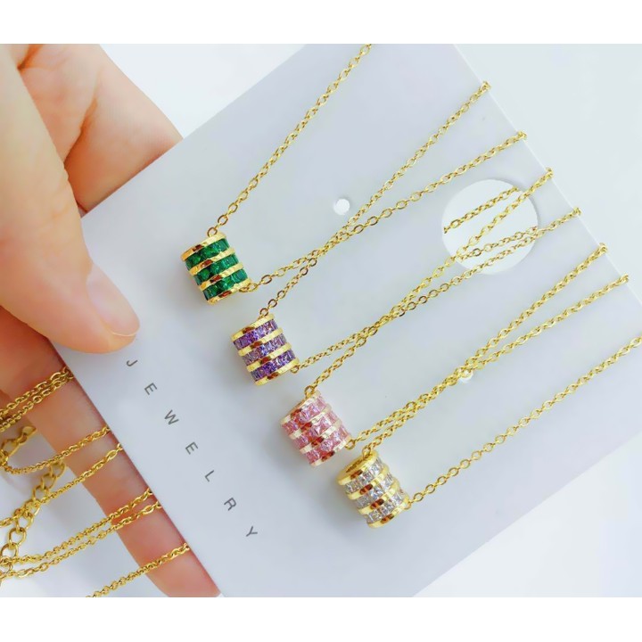 DÂY CHUYỀN NỮ TITAN ỐNG TRÒN 3 HÀNG ĐÁ siêu đẹp, bền màu, chuẩn thời trang