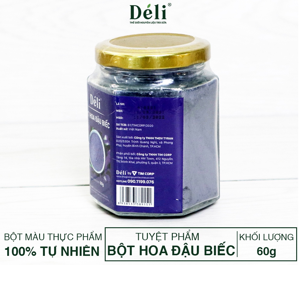 Bột Hoa Đậu Biếc Déli [GIÁ SỈ TẬN XƯỞNG]Trọng lượng : 60gr/hủ, HSD:12 tháng 100% nguyên chất siêu mịn