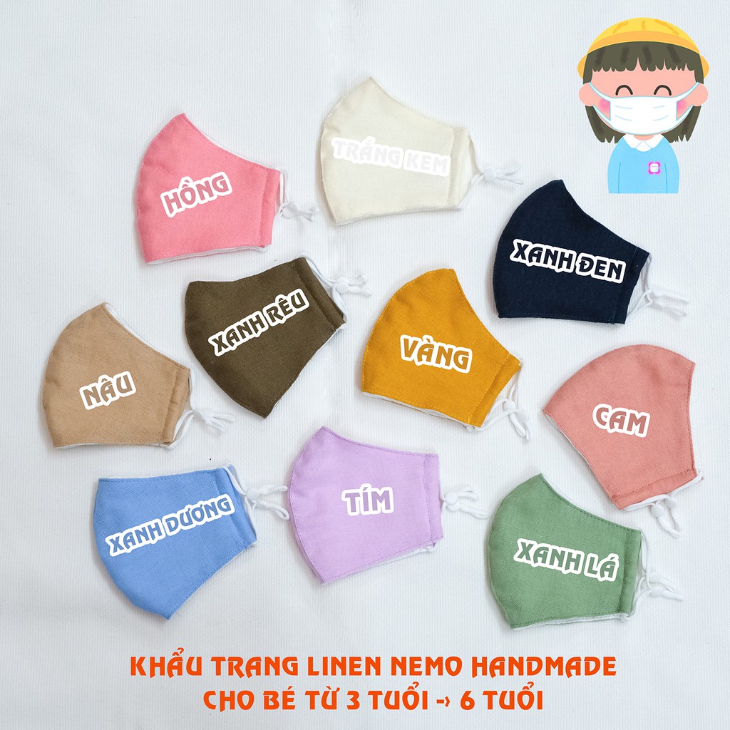 Khẩu Trang Linen Cho Bé từ 3 tuổi đến 6 tuổi, chống nắng, lọc bụi, kháng khuẩn Nemo Handmade - KTGB | BigBuy360 - bigbuy360.vn