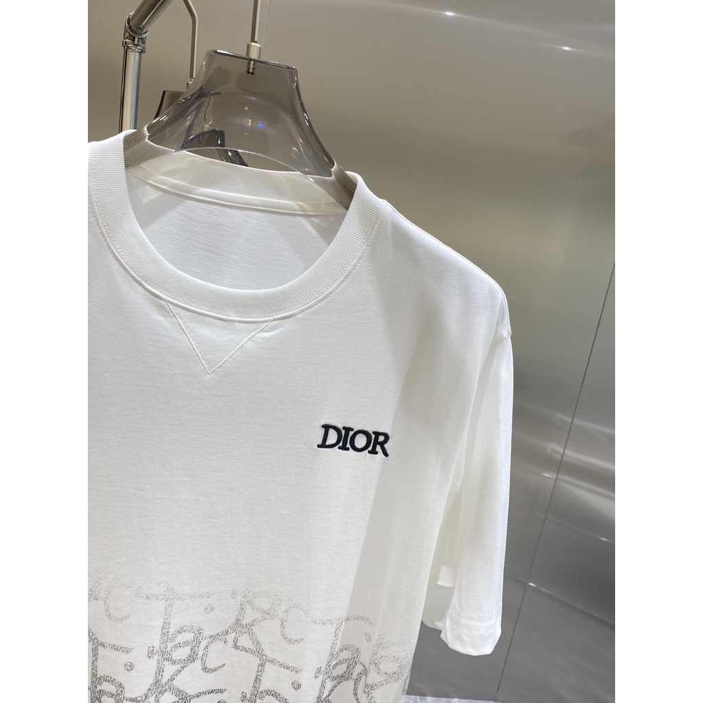 Áo thun cotton tay ngắn thêu họa tiết DIOR thời trang