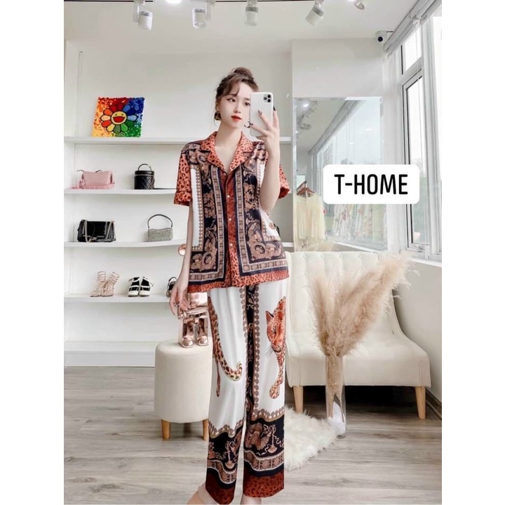 [Mã 44FASHIONSALE1 giảm 10K đơn 50K] Bộ Pijama Quần Dài - Áo cộc ; Chất Vải Lụa Latin mềm min, mát