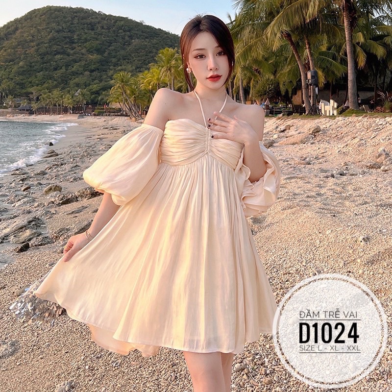 BIGSIZE Đầm trễ vai cổ yếm tay bồng 55-95kg