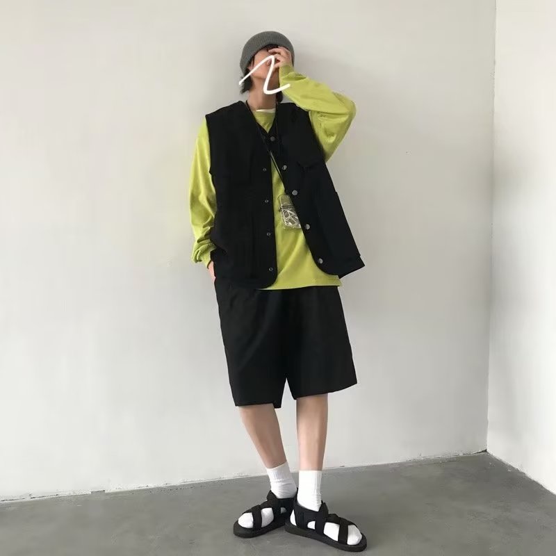 Áo Khoác Không Tay Dáng Rộng Nhiều Túi Phong Cách Retro Nhật Bản Dành Cho Nam Và Nữ