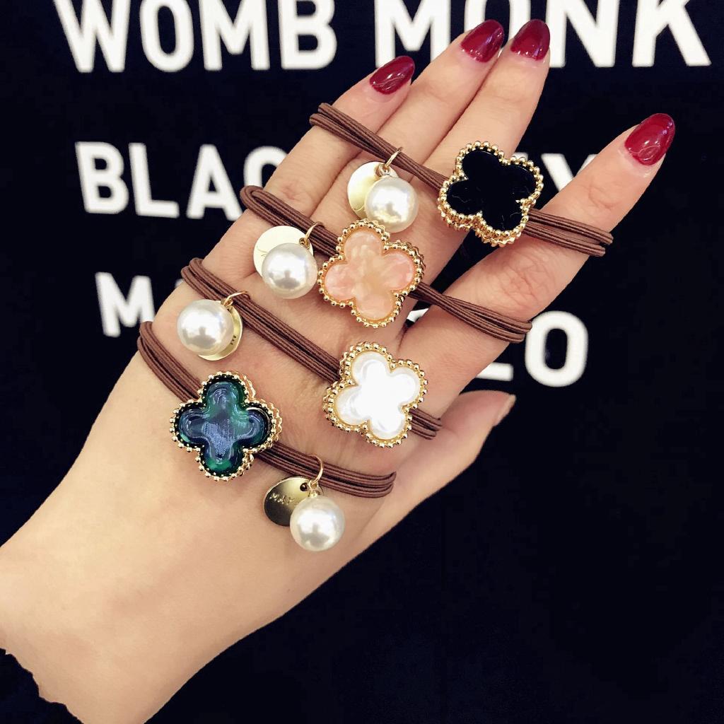 K] 💖Wiki💖 Shell Four-leaf Clover Hair Ring Pearl Headwear Elegant Sweet Jewelry