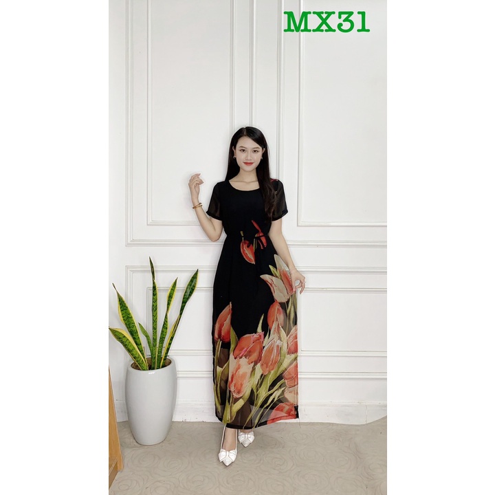 Đầm Trung Niên Sang Trọng Cao Cấp VITALY,Váy Lụa Nữ Cho Mẹ Đẹp Đi Chơi Dự Tiệc Du Lịch Dáng Dài Suông 30,40,50 Tuổi MX31