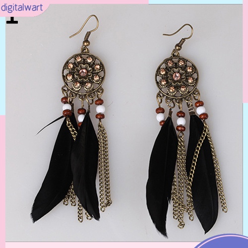 Đôi khuyên tai dáng dài hình dreamcatcher đính lông vũ Bohemian dành cho nữ