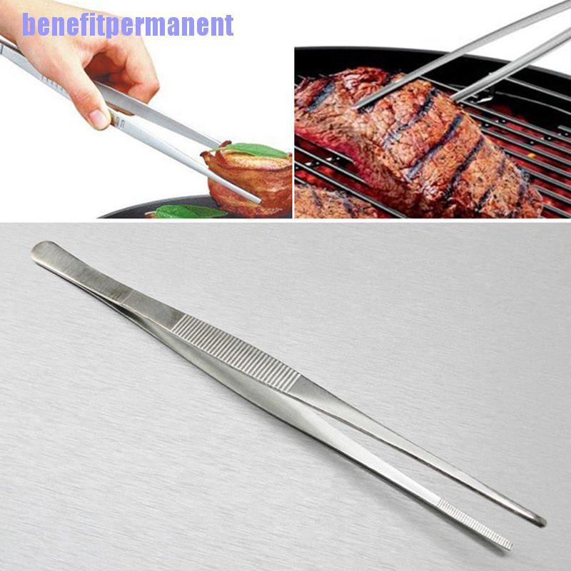 Benefitpermanent✹★ Kẹp Gắp Thức Ăn Cán Dài Màu Bạc Bằng Thép Không Gỉ