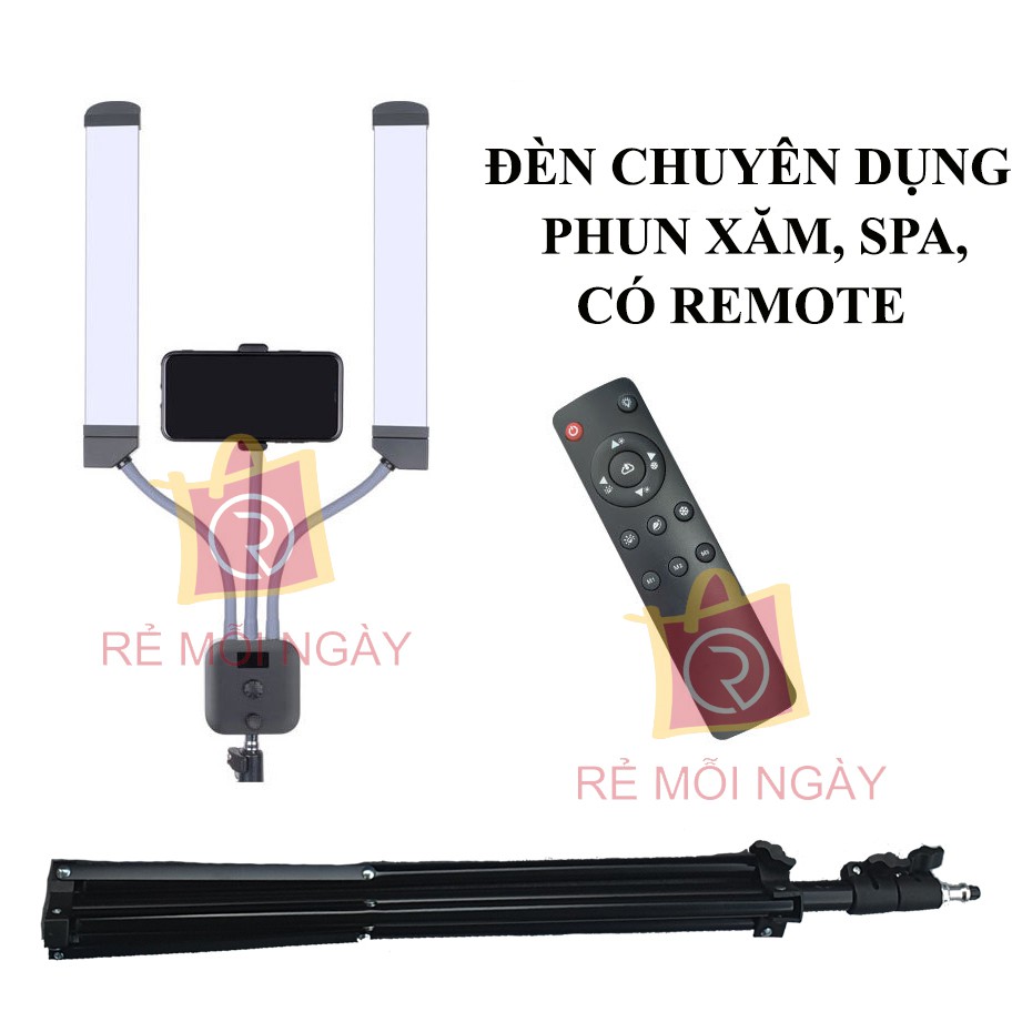 Đèn led nối mi, đèn phun xăm, đèn led spa, đèn livestream,  thẩm mỹ làm đẹp, salon tóc, đèn 2 râu có remote điều khiển