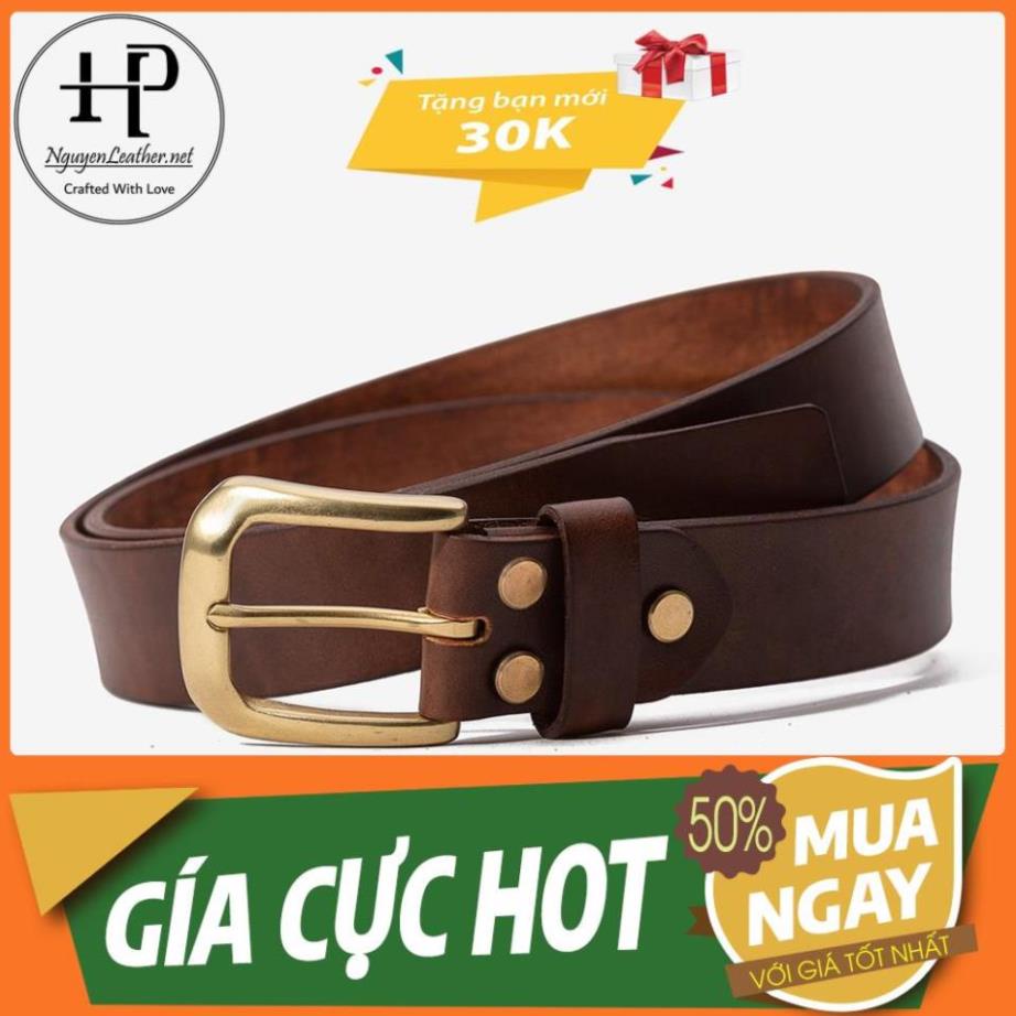 Dây Lưng Nam Da Bò Nguyên Miếng Cao Cấp Nhuộm Handmade Khóa Đồng Đúc Nguyên Khối Nguyen Leather+ Đục Lỗ Cài ⚡ !