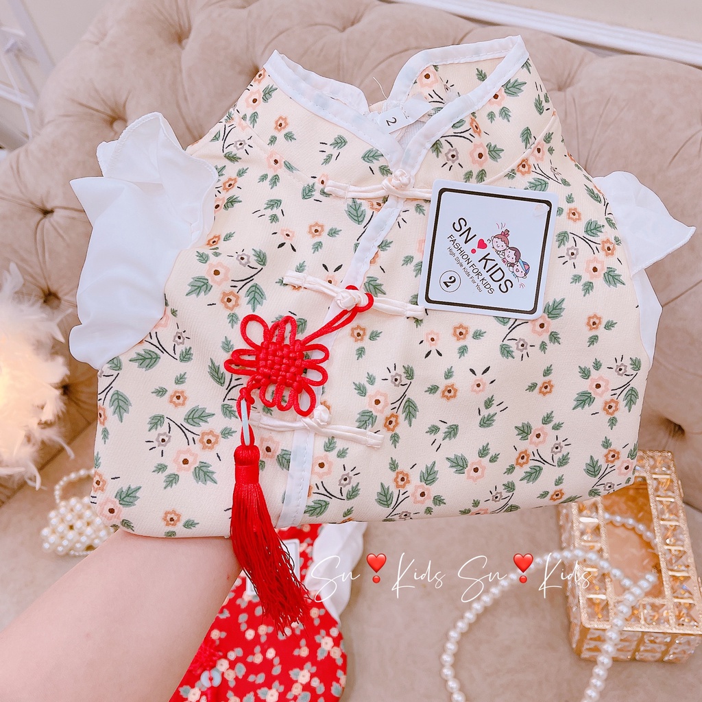 [SALE] Áo dài cách tân nhung hoa nhí 3 màu tay cánh tiên cực đẹp cho bé chơi Lễ Tết, sự kiện (V531)