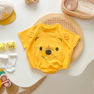 Bộ Áo Liền Quần Ngắn Tay In Hình Gấu Pooh Cho Bé Trai & Gái Sơ Sinh