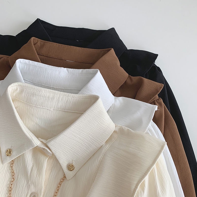 Áo Sơ Mi Màu Trơn Dáng Rộng Phong Cách Hàn Quốc Thời Trang Xuân Thu Mới Cho Nữ