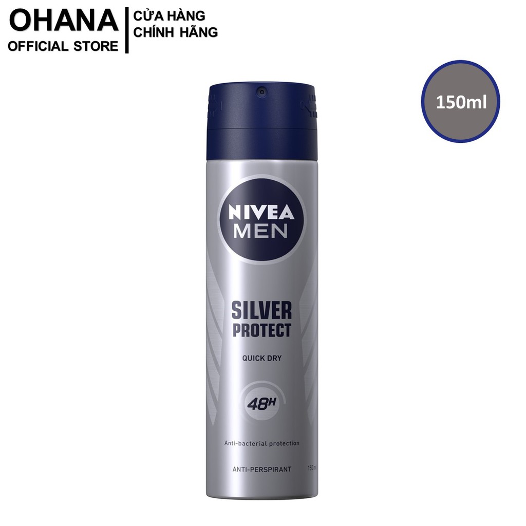 Xịt Ngăn Mùi Nivea Men Phân Tử Bạc Quick Dry 48h Silver Protect 150ml - Bạc - 82959