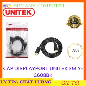 Cáp Displayport UNITEK 4K dài 2m  YC608BK, Hàng Chính Hãng UNITEK - Bảo Hành 12 Tháng , Cáp 2 đầu Displayport