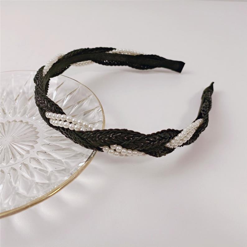 Bờm cài tóc đính đá tết mix ngọc trai nhân tạo phủ nhũ lấp lánh hàng hand made thời trang Hàn Quốc June accessories