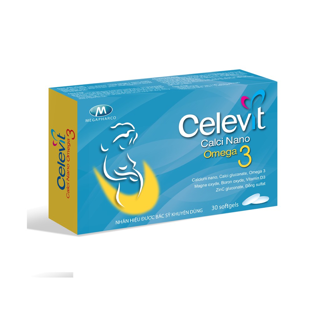 VIÊN UỐNG BỔ SUNG CANXI CHO BÀ BẦU - NGÀY DÙNG 1 VIÊN DUY NHẤT - CELEVIT CALCIUM NANO OMEGA 3 - HỘP 30 VIÊN