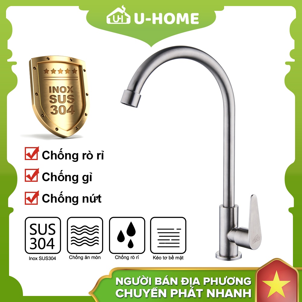 Vòi rửa chén lạnh Inox SUS 304 nguyên khối U-HOME 360° Quay U-317/U-402
