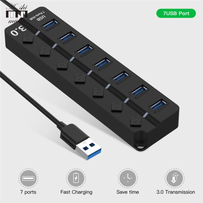 usb hub 5 port HUB 4 / 7 cổng USB 3.0 5Gbps tốc độ cao có công tắc bật / tắt