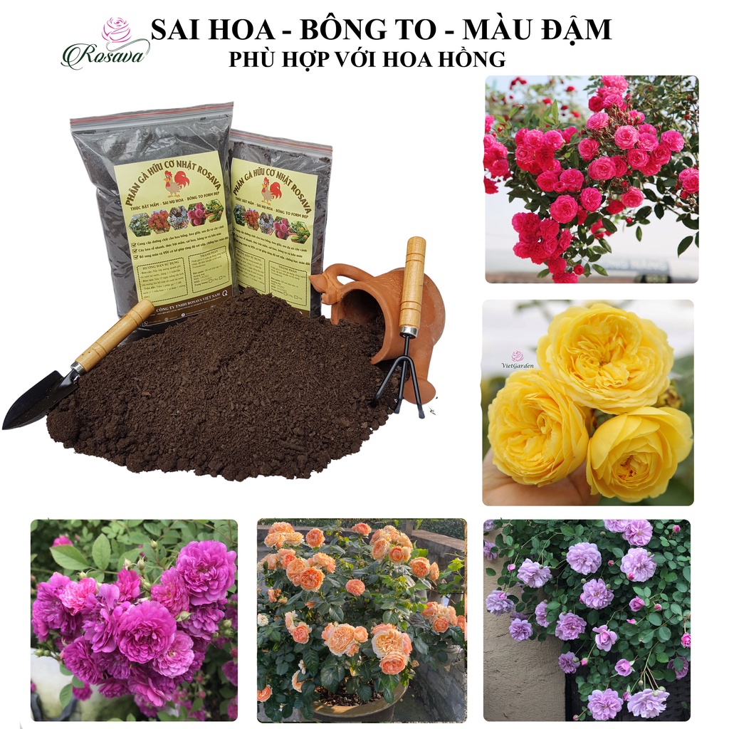 Phân gà hữu cơ Nhật ROSAVA, phân bón hoa hồng, sen đá, hoa giấy, cây cảnh, lan, rau sạch