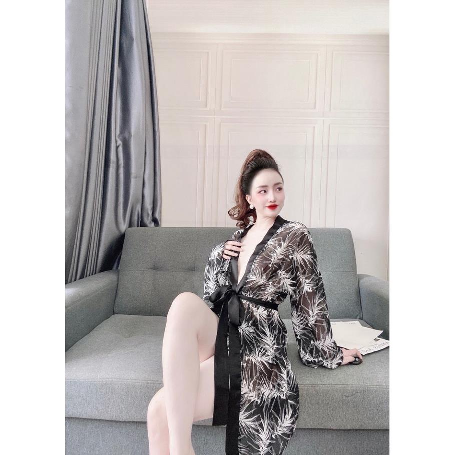 Áo Choàng Ngủ Kimono Voan Hoa , Áo Ngủ Xuyên Thấu Kèm Quần Chất Liệu Cao cấp Phong Cách Nhật Bản Mới Gợi Cảm Cho N | BigBuy360 - bigbuy360.vn
