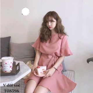 Váy suông đũi xoè thắt nơ- T