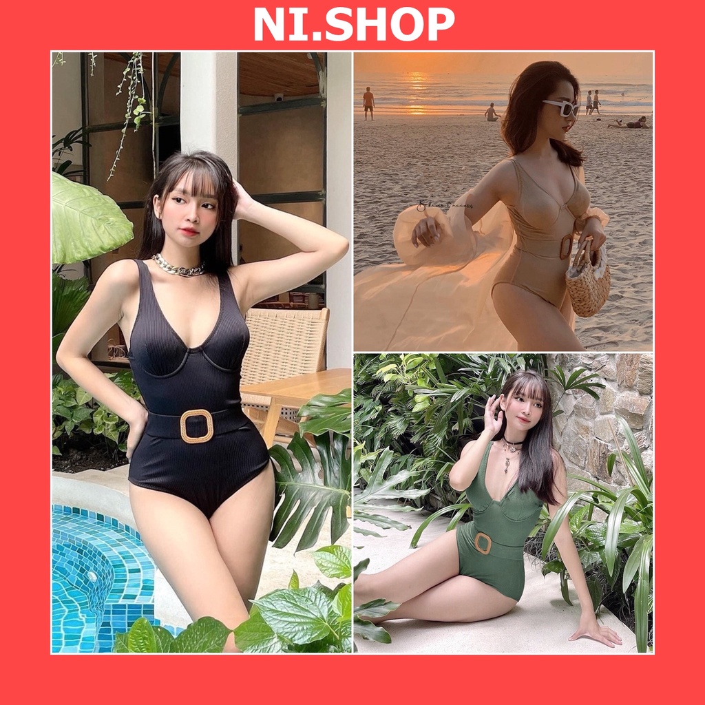 ▧۞❖Bikini liền thân áo có gọng nâng ngực khoen đai vuông sang chảnh L11