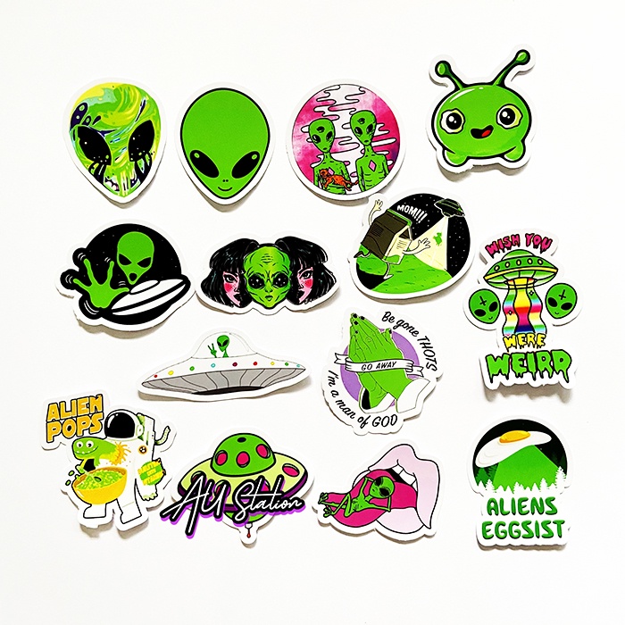 Sticker ALIEN - Người ngoài hành tinh - sticker nhựa PVC không thấm nước, dán nón bảo hiểm, laptop, điện thoại, Vali, xe