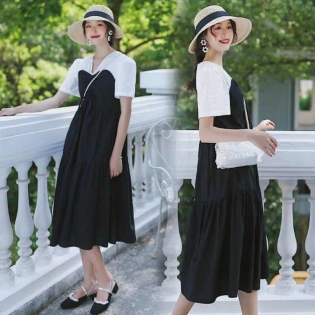 Đầm bầu rúm ngực thời trang M285 chất cát hàn freesize từ 45 đến 70kg