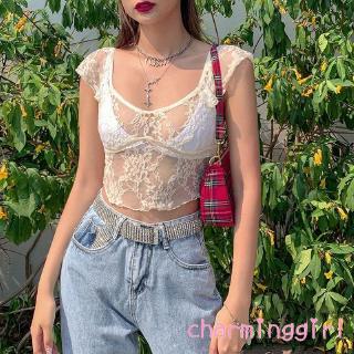 ❤OKDK-Women´s lace bottoming short-sleeved sexy perspective slim-fit blouse