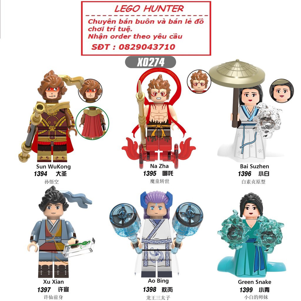 Lego Minifigures Sun Wukong truyền thuyết Thanh Xà Bạch Xà nhân vật Ngao Bính Natra Ngộ Không X 0274