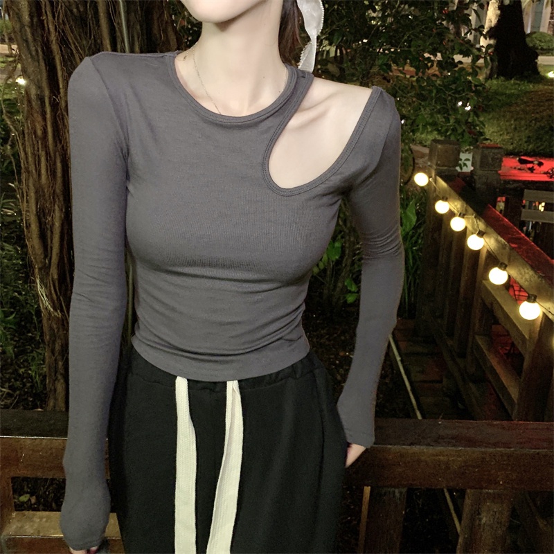 SUXI Áo thun croptop tay dài màu trơn dáng ôm quyến rũ dễ phối đồ hợp thời trang phong cách Hàn Quốc