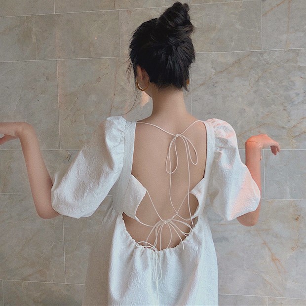 sẵn Đầm babydoll hở lưng hoa nổi chất đẹp chuẩn hàng Quảng Châu nhiều size J0022 / J0022F | BigBuy360 - bigbuy360.vn