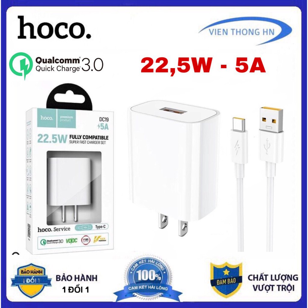 Bộ sạc nhanh 5a qc3.0 pd 22,5w hoco NX19  - củ sạc kèm dây sạc type c cho oppo xiaomi samsung ...- vienthonghn