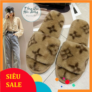 Dép lông quai ngang Lv cao cấp, dép lông nữ quai ngang đi trong nhà