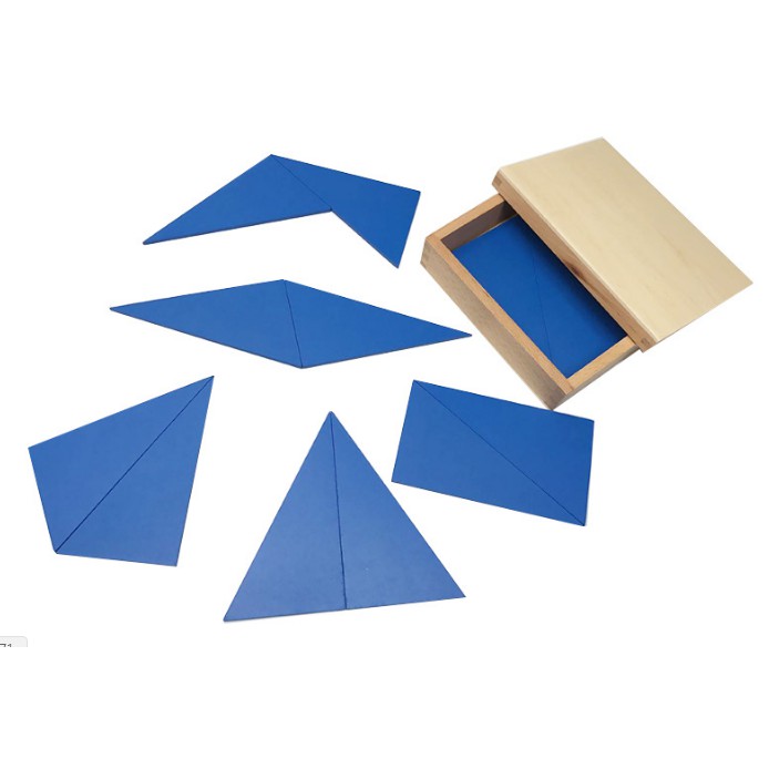 Giáo cụ Montessori - Hộp đựng các hình tam giác vuông màu xanh - Box of Blue Triangles